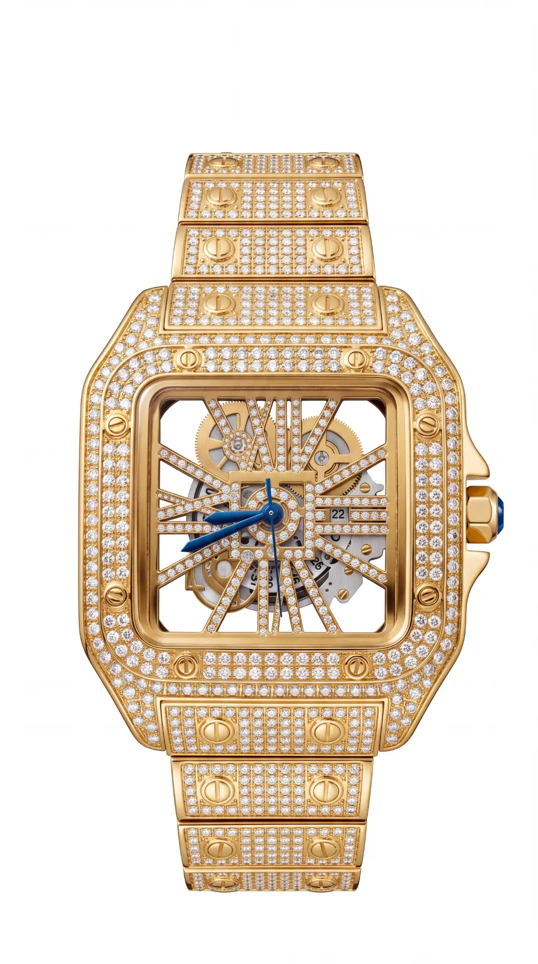 Cartier Santos Gold & Blue Dial Skeleton 39mm