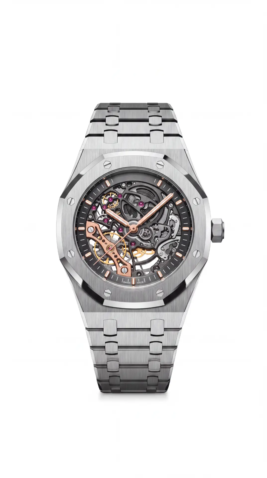 Audemars Piguet Silver & Black Skeleton 42mm Gold Accent